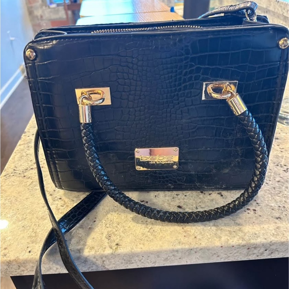 Bebe Black Croc-Embossed Women's Bag
